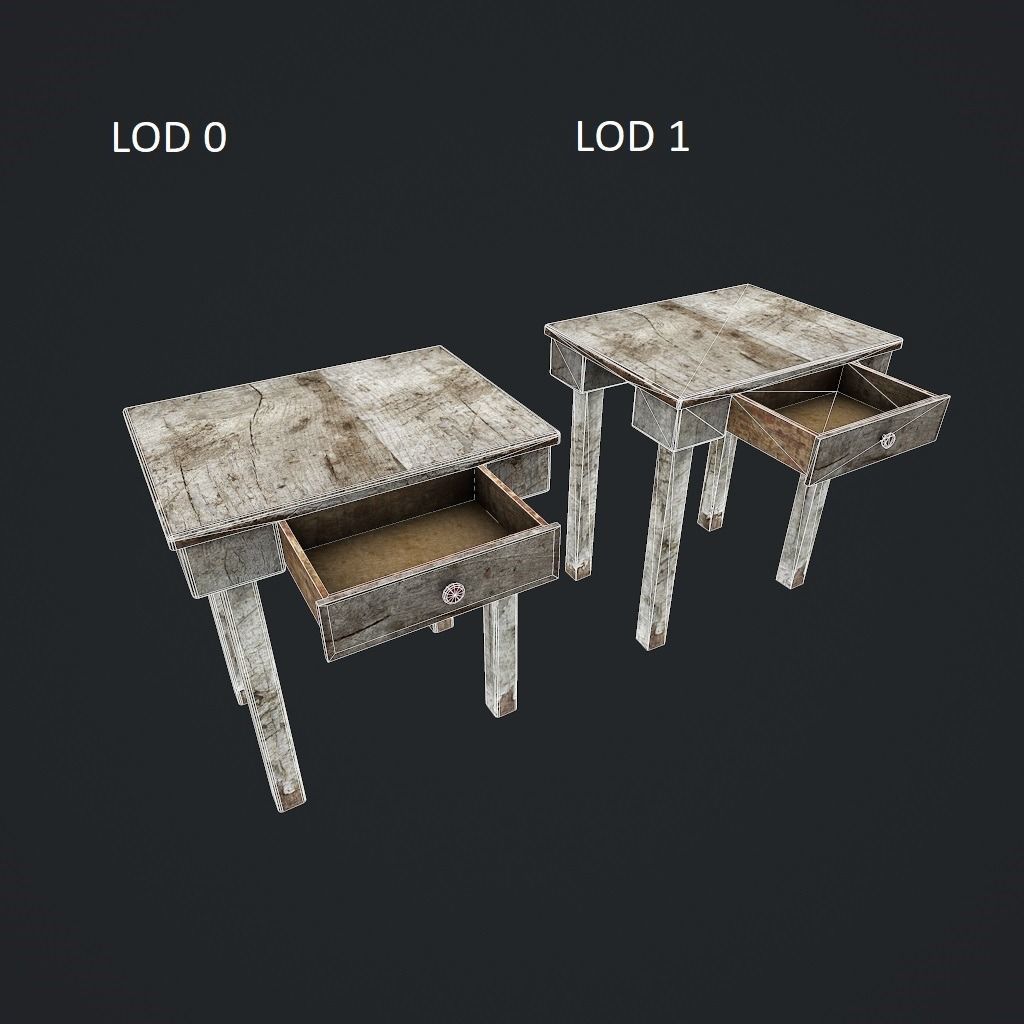 Old Table Low-poly 3D model_23