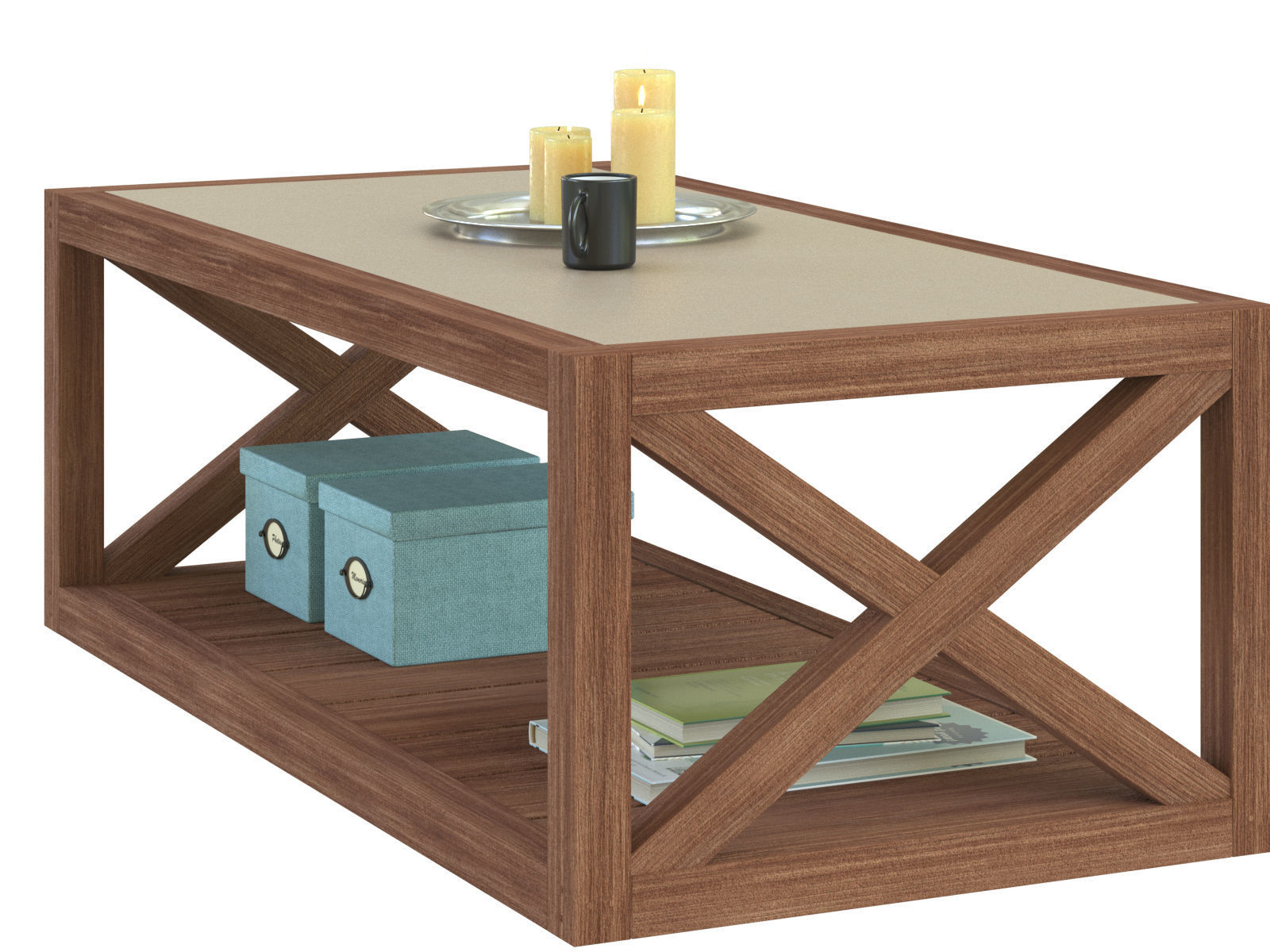 Grove rectangular coffe table potterybarn 3D model_4
