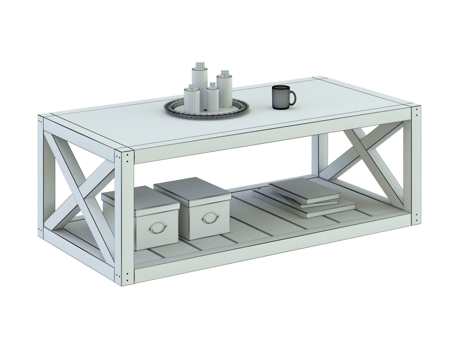 Grove rectangular coffe table potterybarn 3D model_1