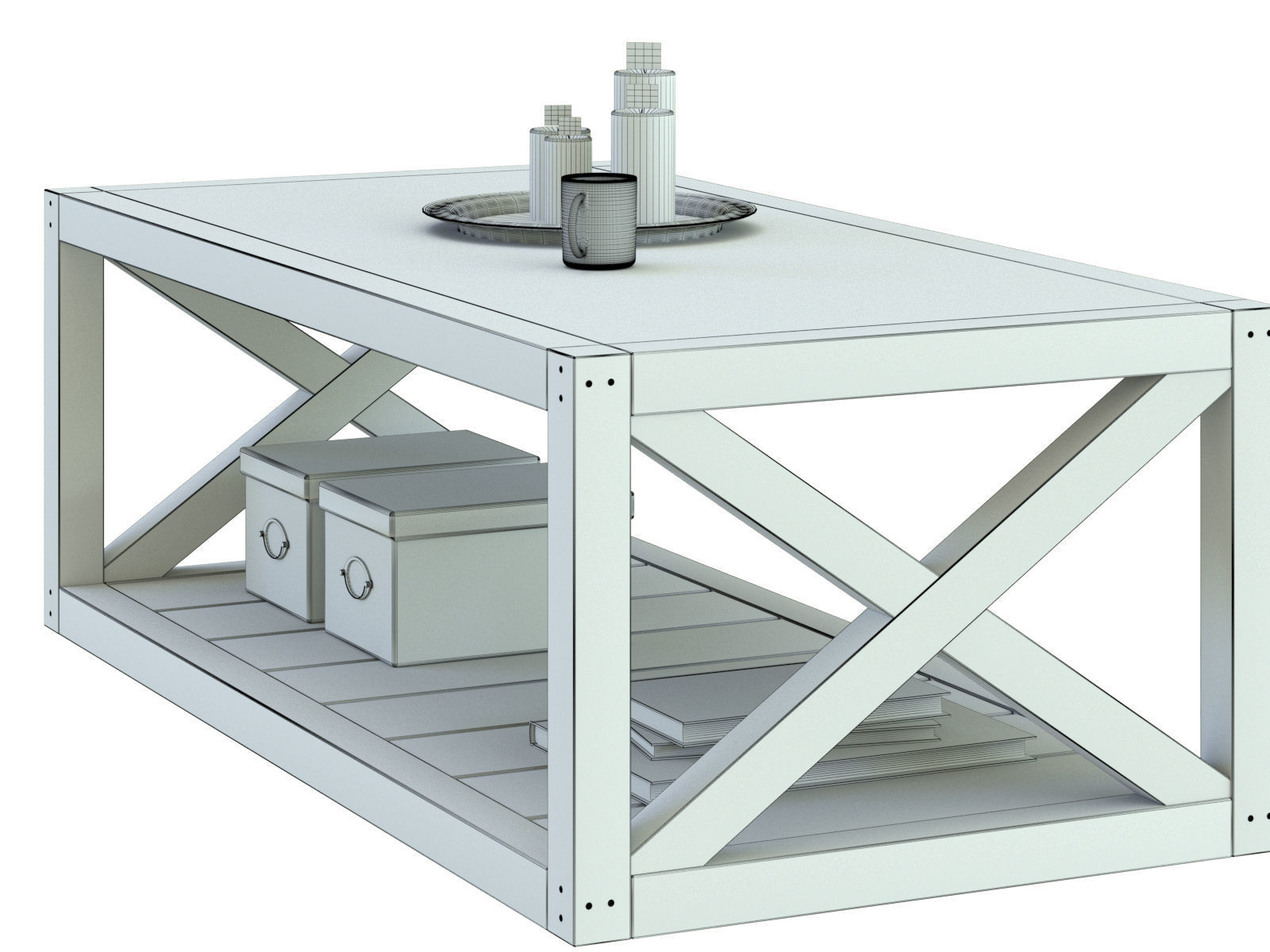 Grove rectangular coffe table potterybarn 3D model_5