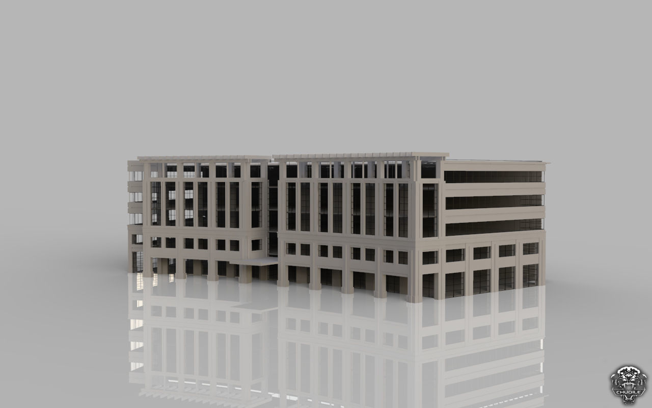 Hospital design building Low-poly 3D model_4