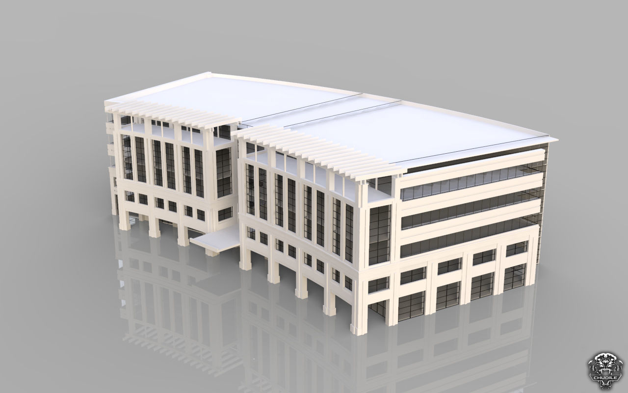 Hospital design building Low-poly 3D model_3