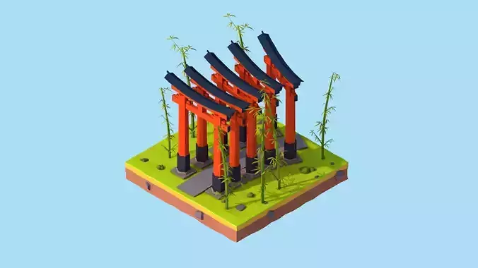 Cartoon Lowpoly Fushimi Inari-Taisha Shrine
