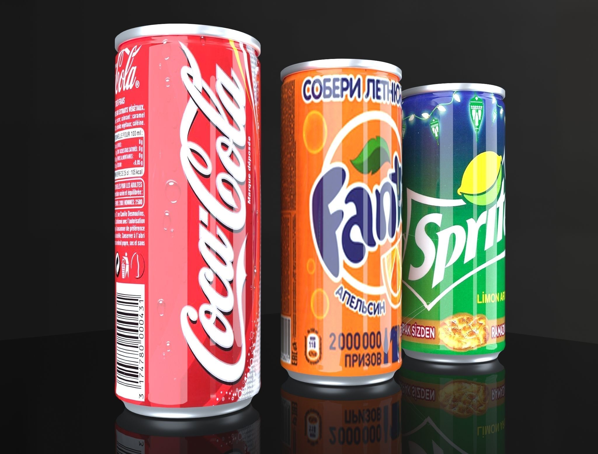 Coca Cola Fanta Sprite Cans  3D model_7
