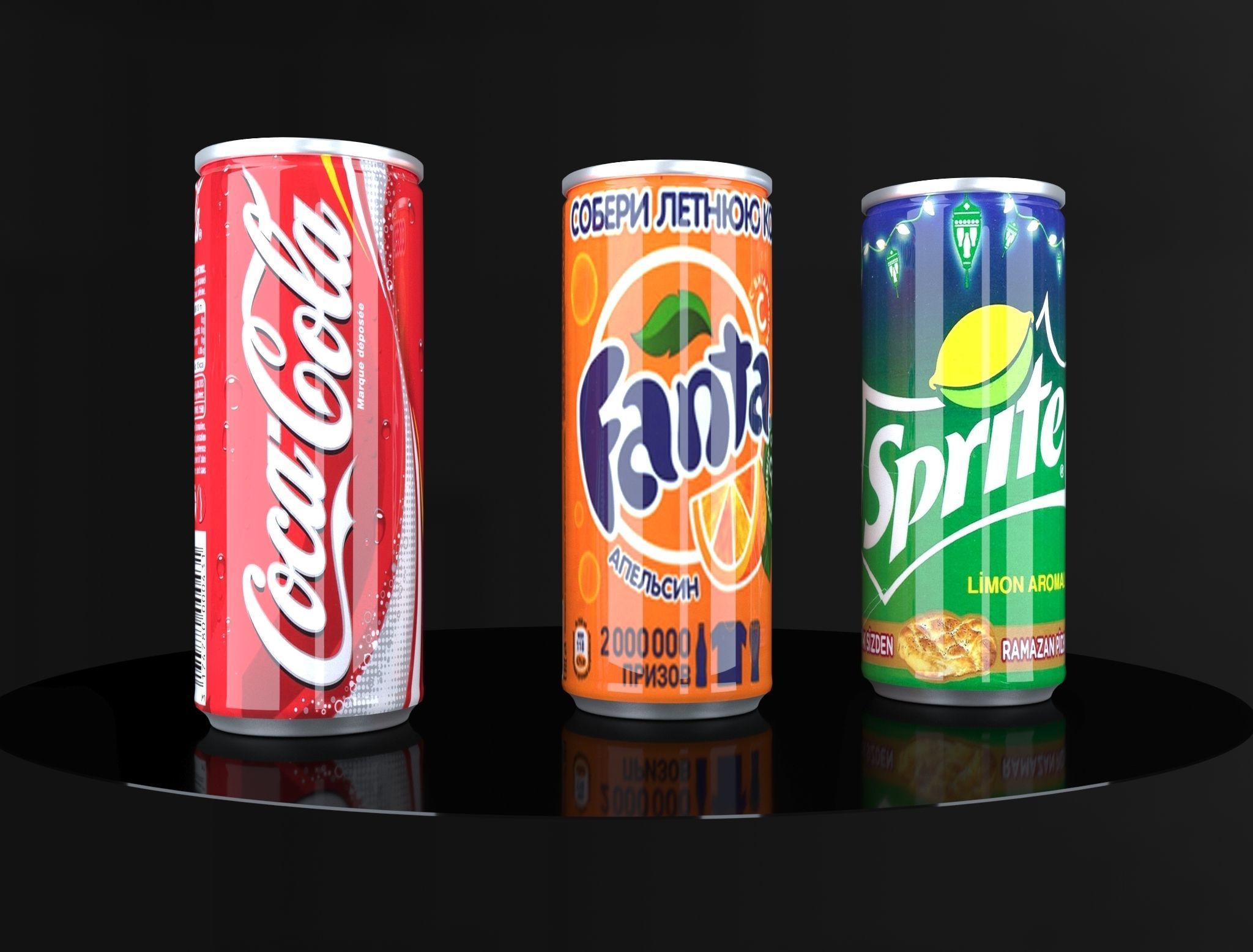 Coca Cola Fanta Sprite Cans  3D model_1