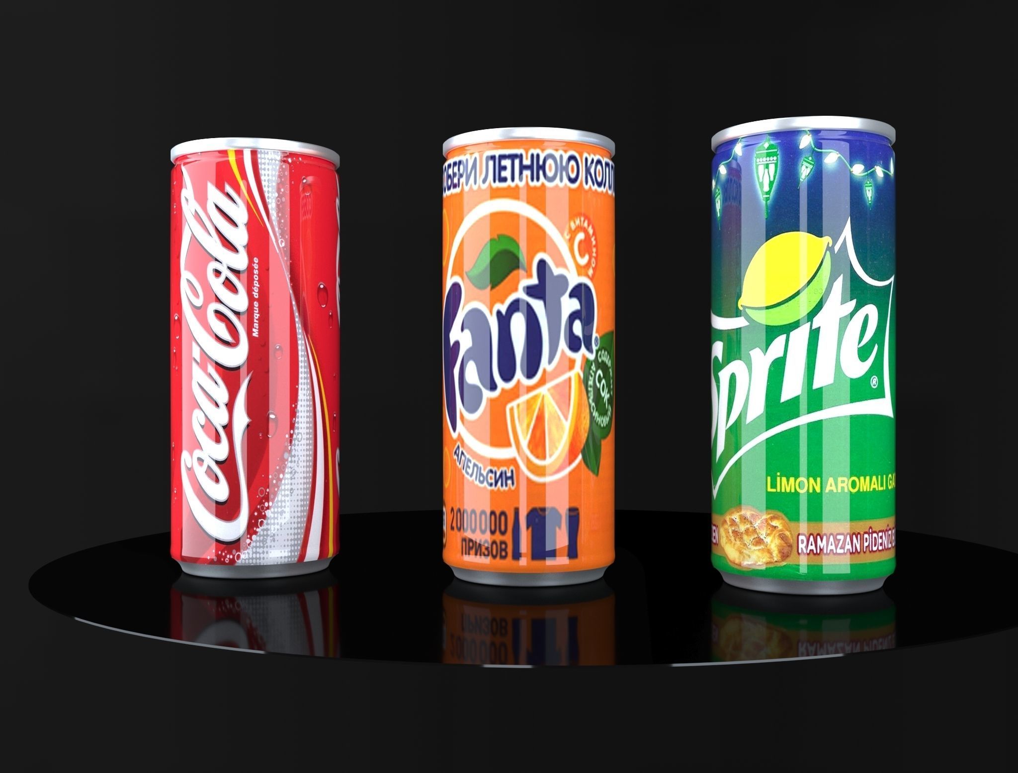 Coca Cola Fanta Sprite Cans  3D model_2