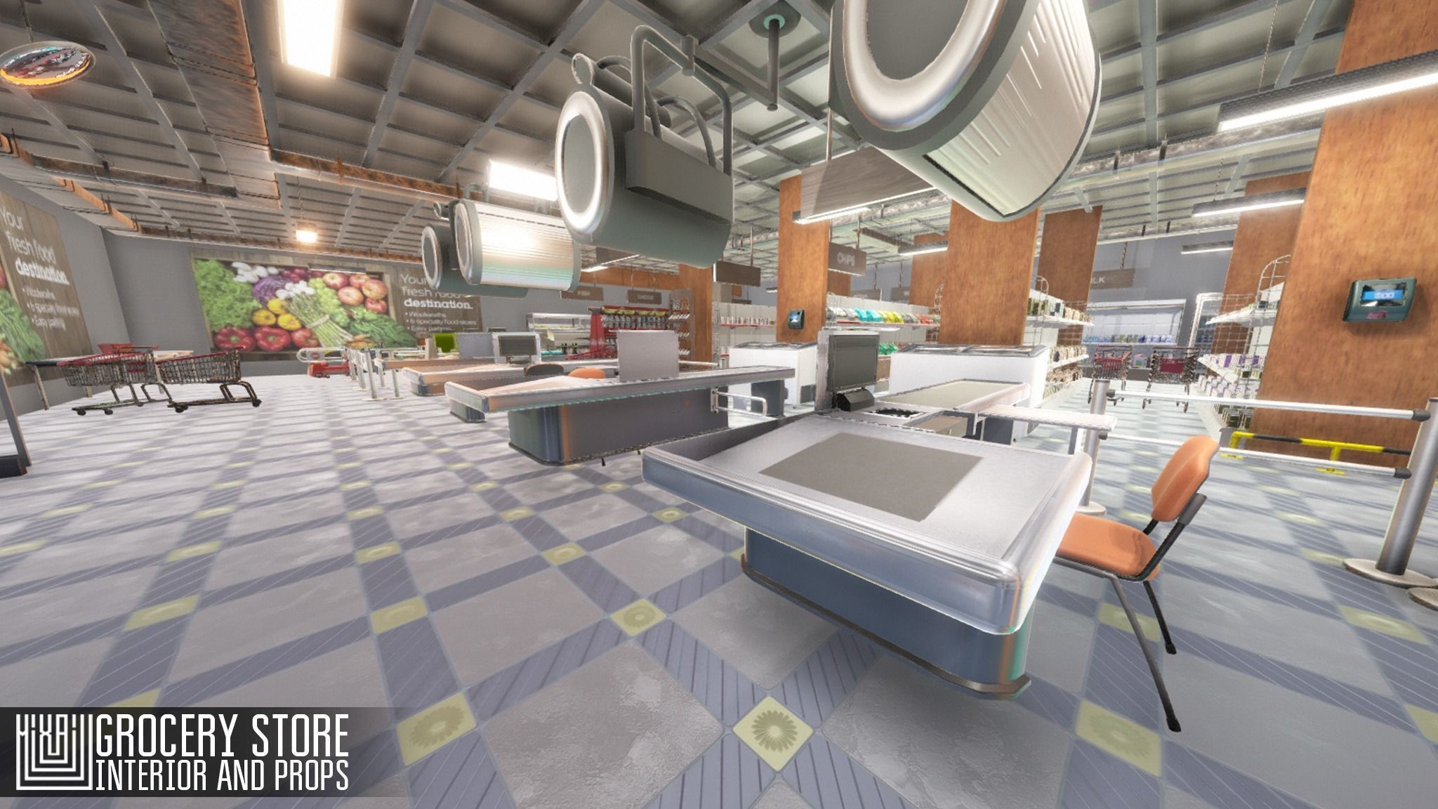 3D model Grocery store - interior and props VR / AR / low-poly | CGTrader