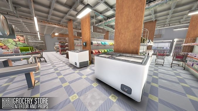 Grocery store - interior and props Low-poly 3D model 5