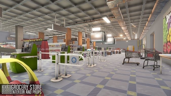Grocery store - interior and props Low-poly 3D model 6