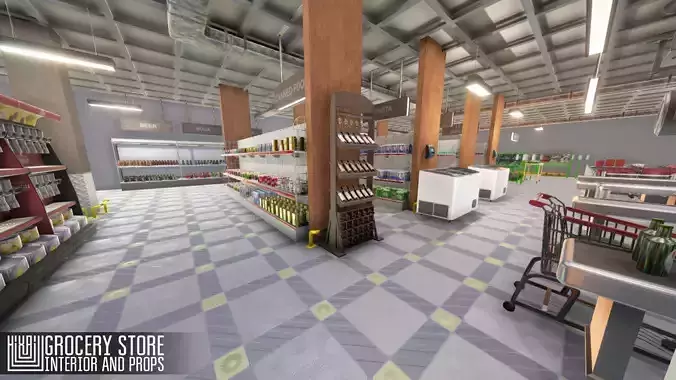 Grocery store - interior and props Low-poly 3D model