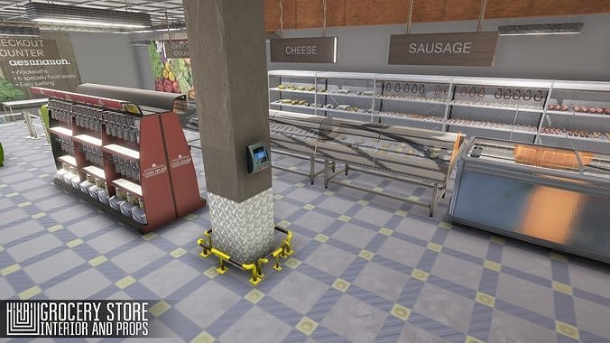 Grocery store - interior and props Low-poly 3D model 4