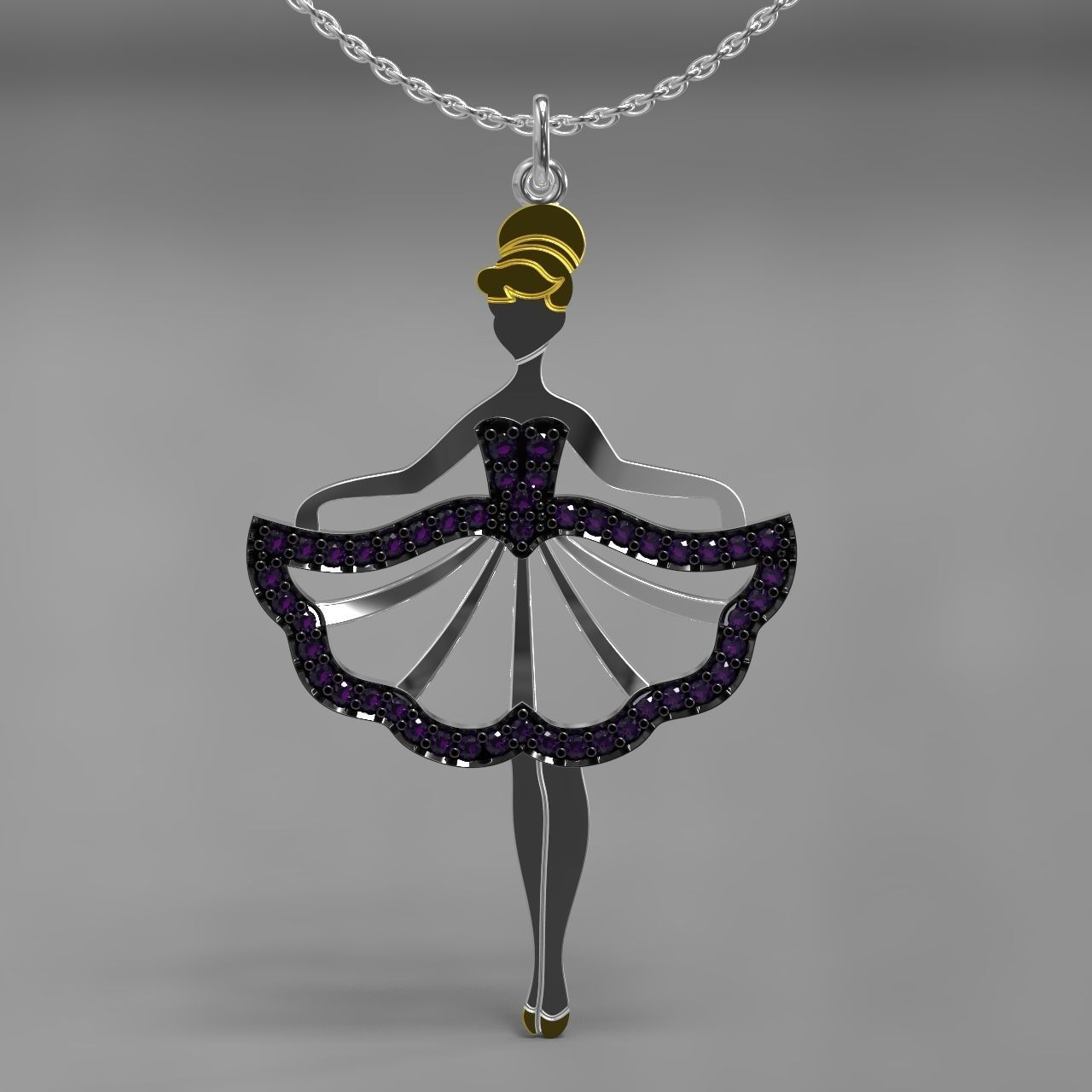 Girl in dress pendant 3D print model_2