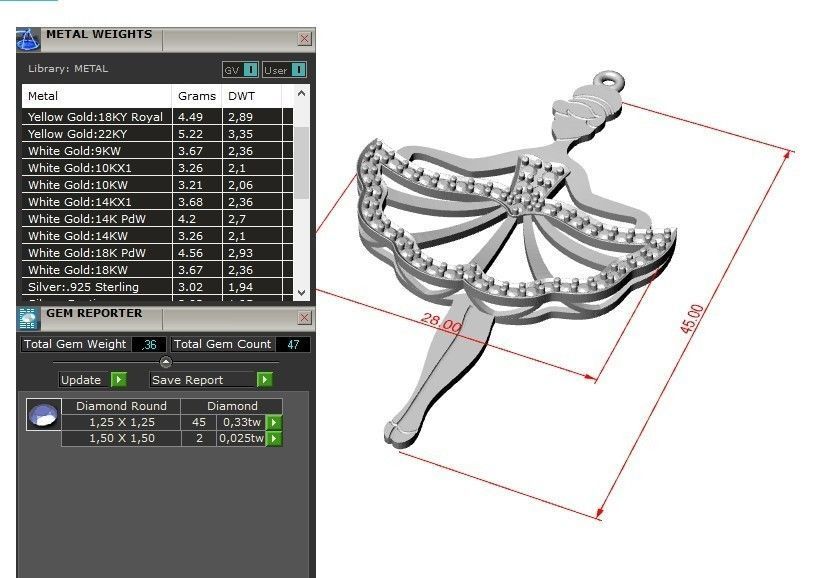 Girl in dress pendant 3D print model_3