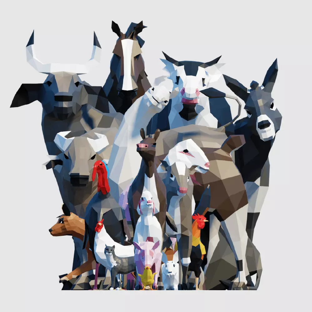 Farm Animals Pack Low-poly 3D model_0