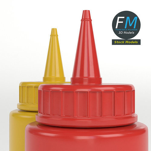 Ketchup and mustard bottles 3D model 4