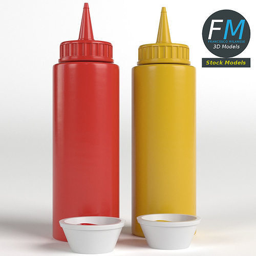 Ketchup and mustard bottles 3D model 3