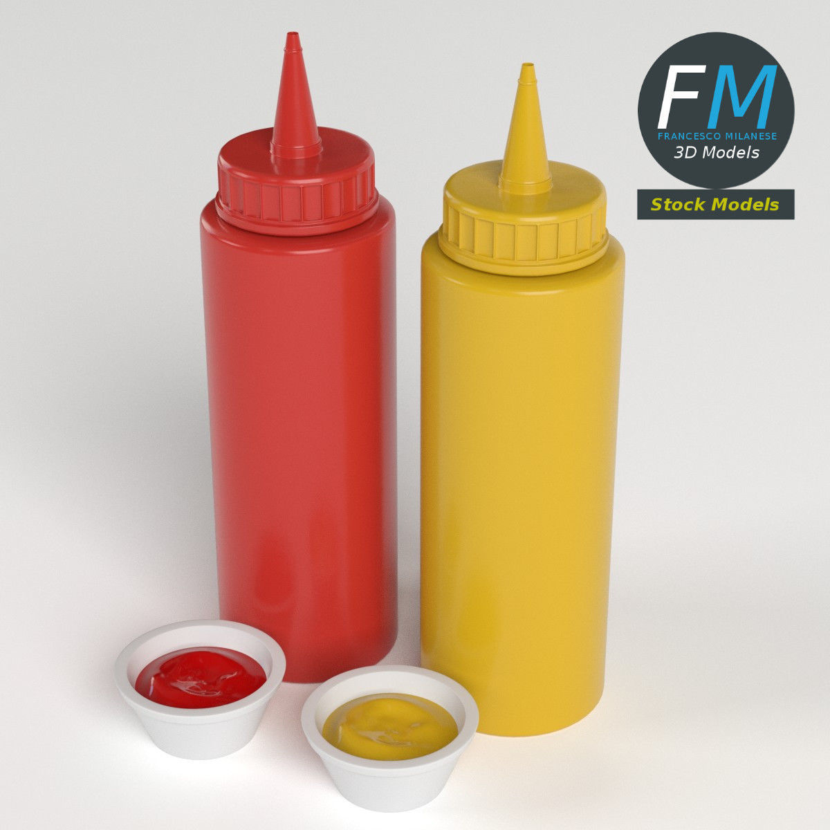 Ketchup and mustard bottles 3D model_2