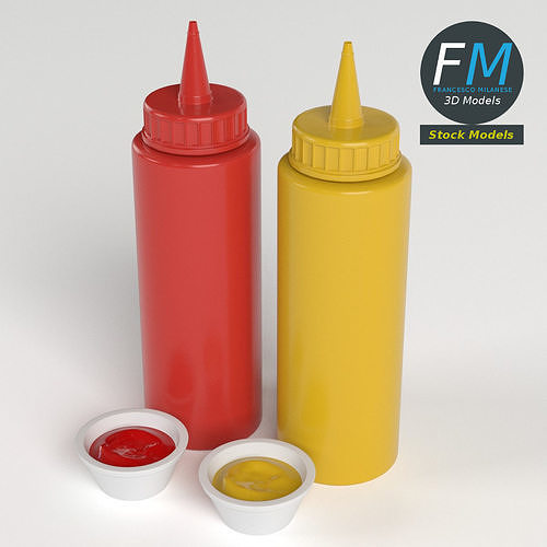 Ketchup and mustard bottles 3D model 2
