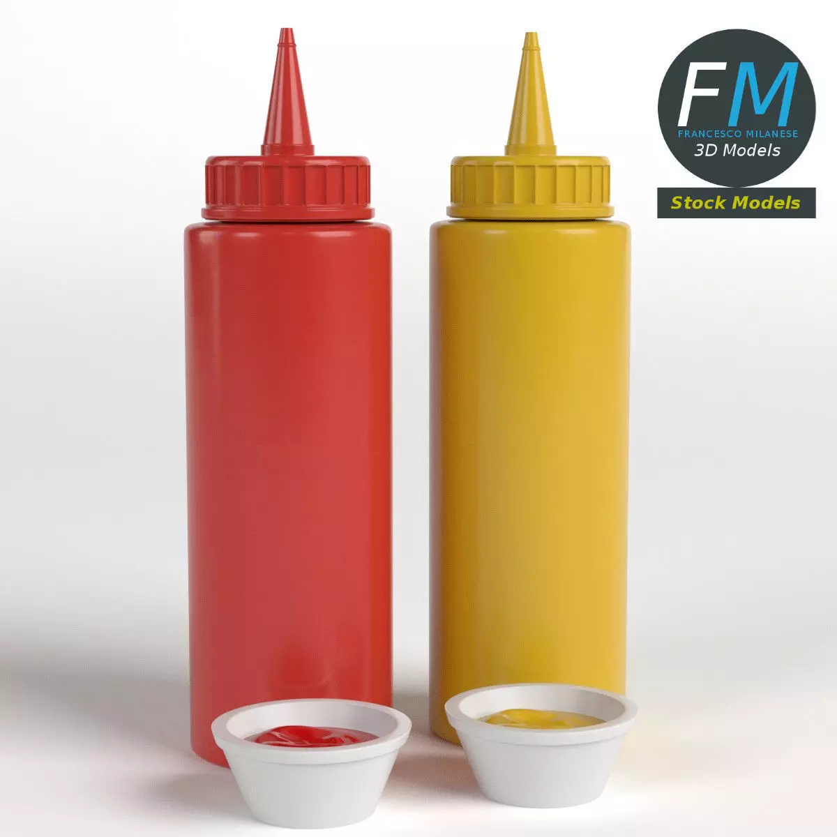 Ketchup and mustard bottles 3D model_0