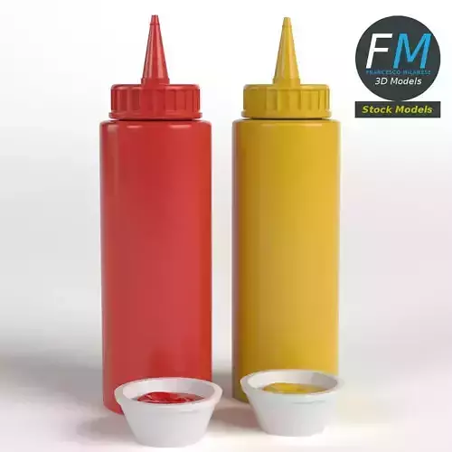 Ketchup and mustard bottles 3D model