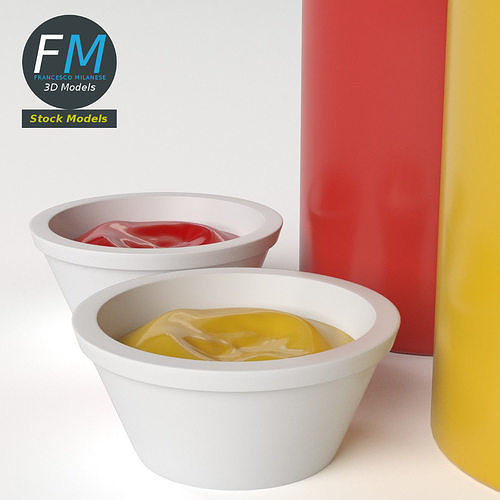 Ketchup and mustard bottles 3D model 5