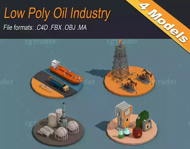 Low Poly Oil Industry Isometric