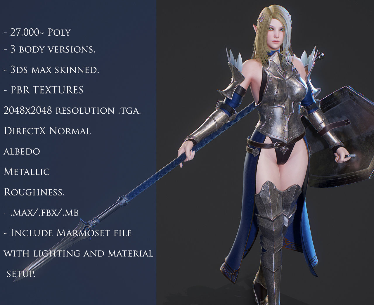 Elf Paladin - Game Ready Low-poly 3D model_3