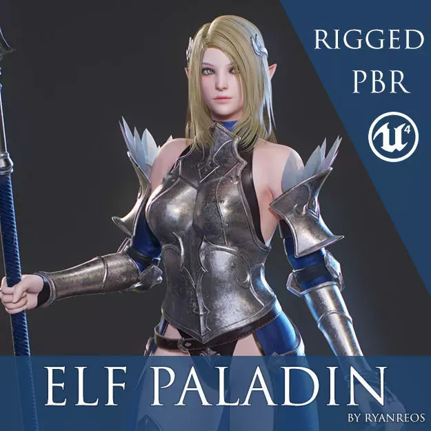 Elf Paladin - Game Ready Low-poly 3D model_0