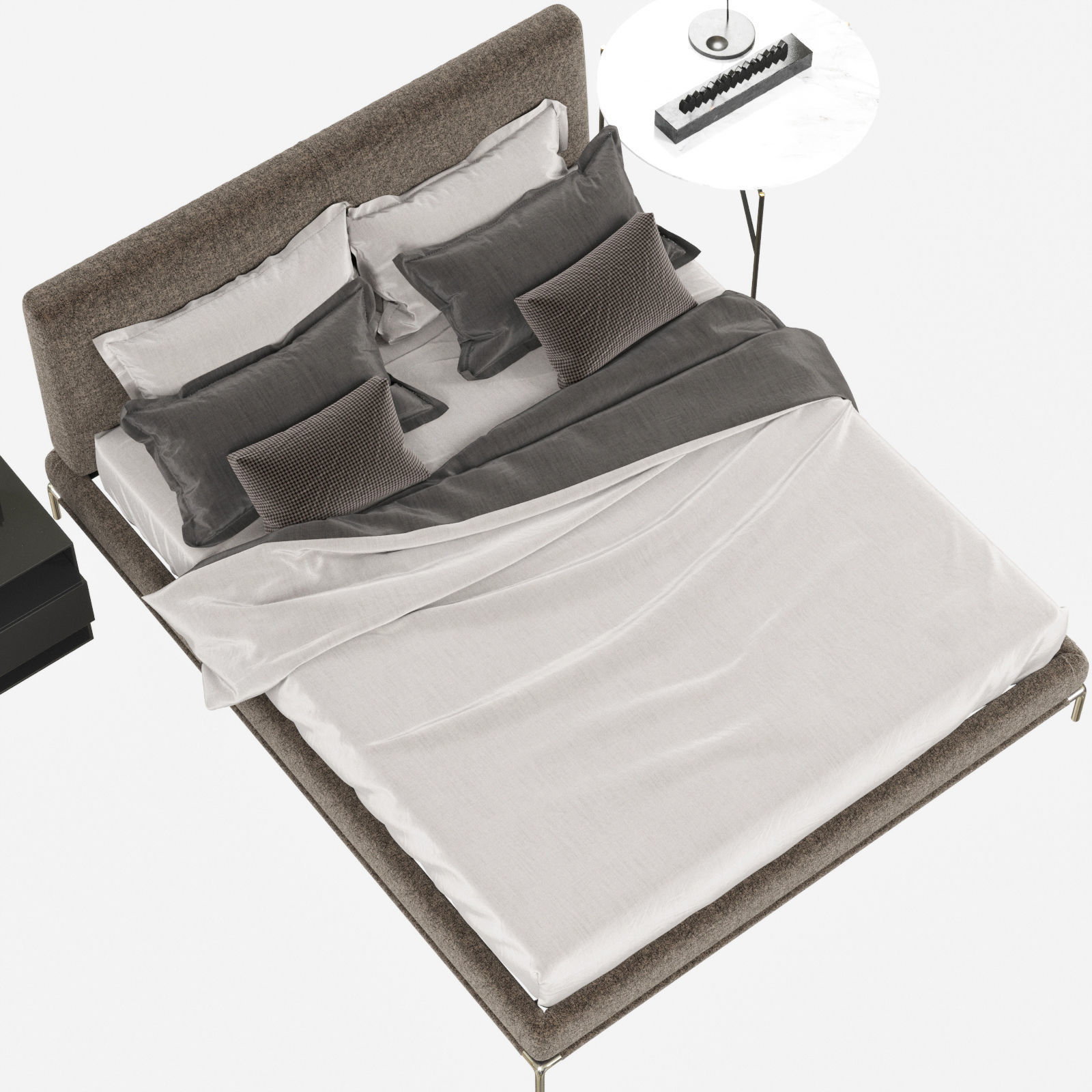 Beds collection 1 bed with two nightstands and lamp 3D model_27