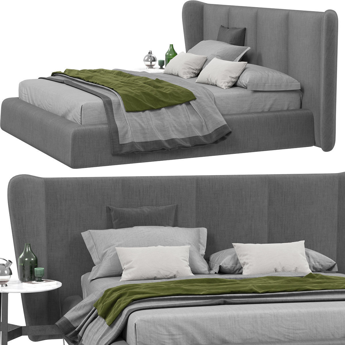 Beds collection 1 bed with two nightstands and lamp 3D model_15