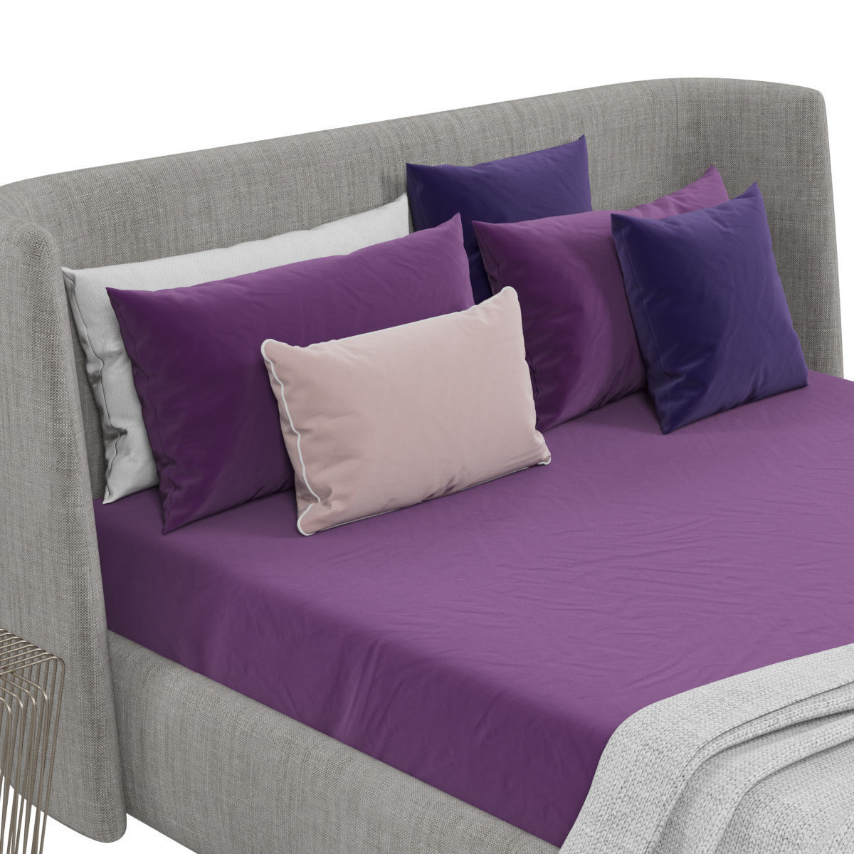 Beds collection 1 bed with two nightstands and lamp 3D model_20