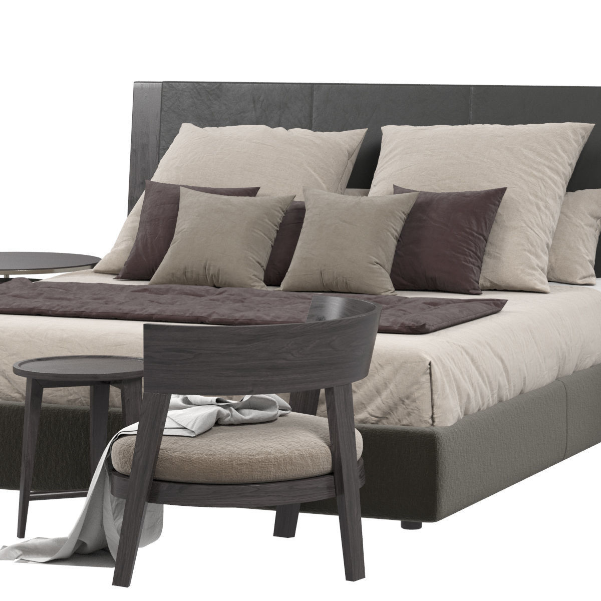 Beds collection 1 bed with two nightstands and lamp 3D model_17