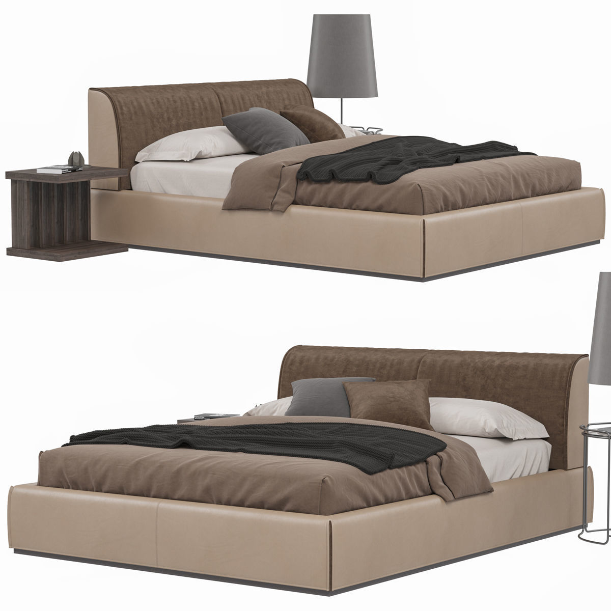 Beds collection 1 bed with two nightstands and lamp 3D model_14