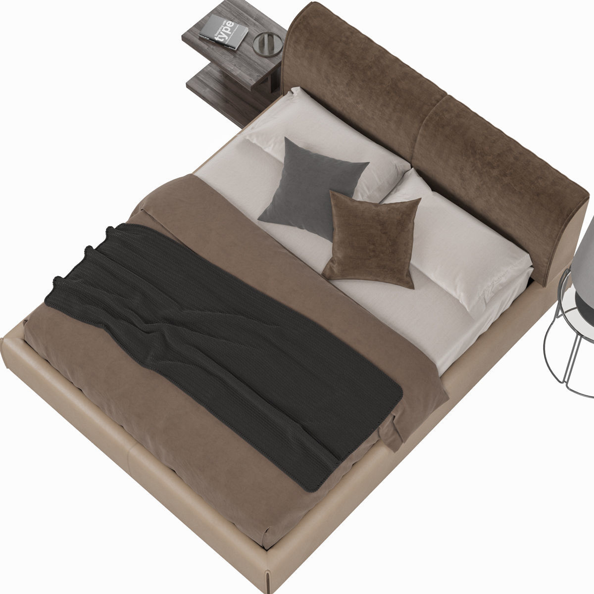 Beds collection 1 bed with two nightstands and lamp 3D model_23