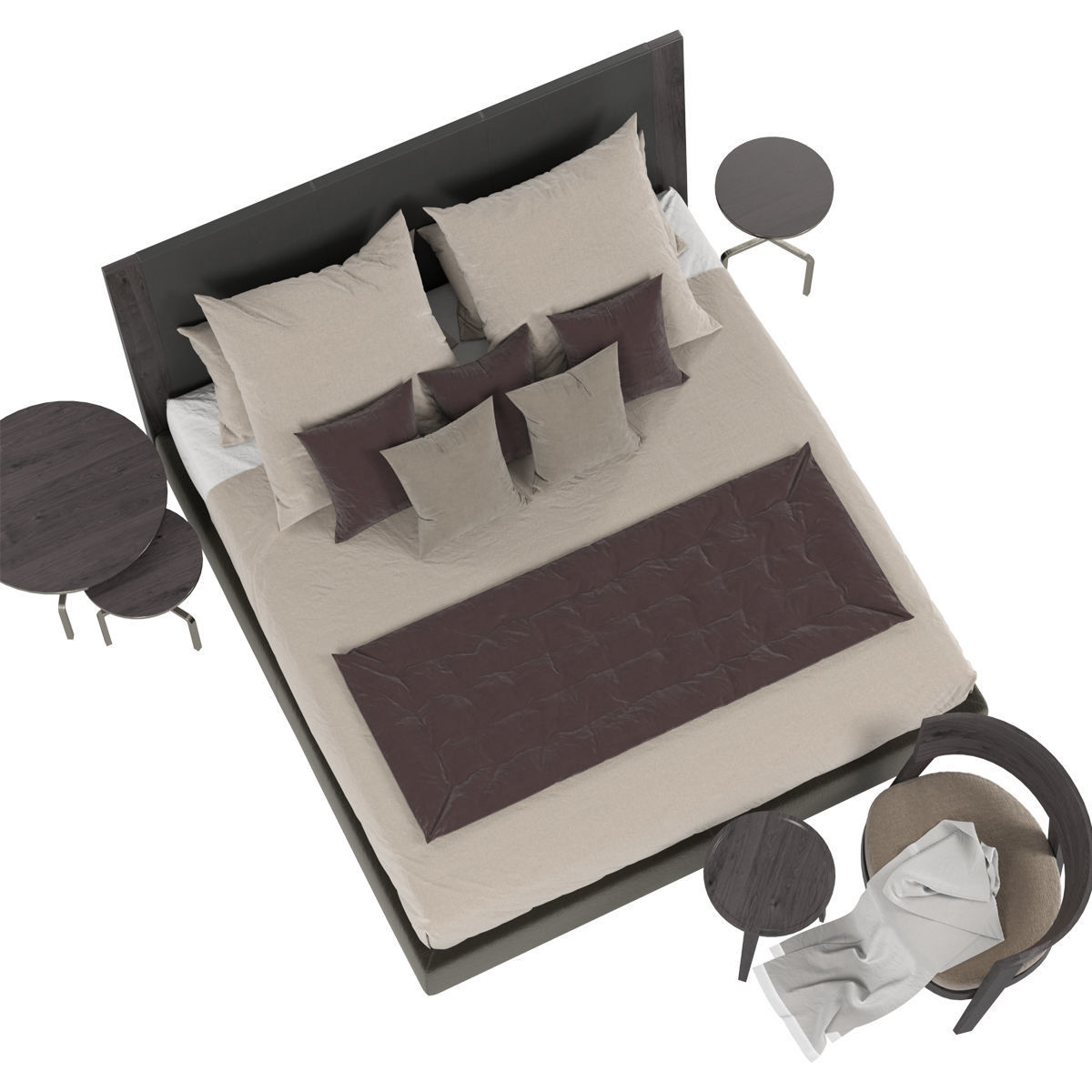 Beds collection 1 bed with two nightstands and lamp 3D model_41