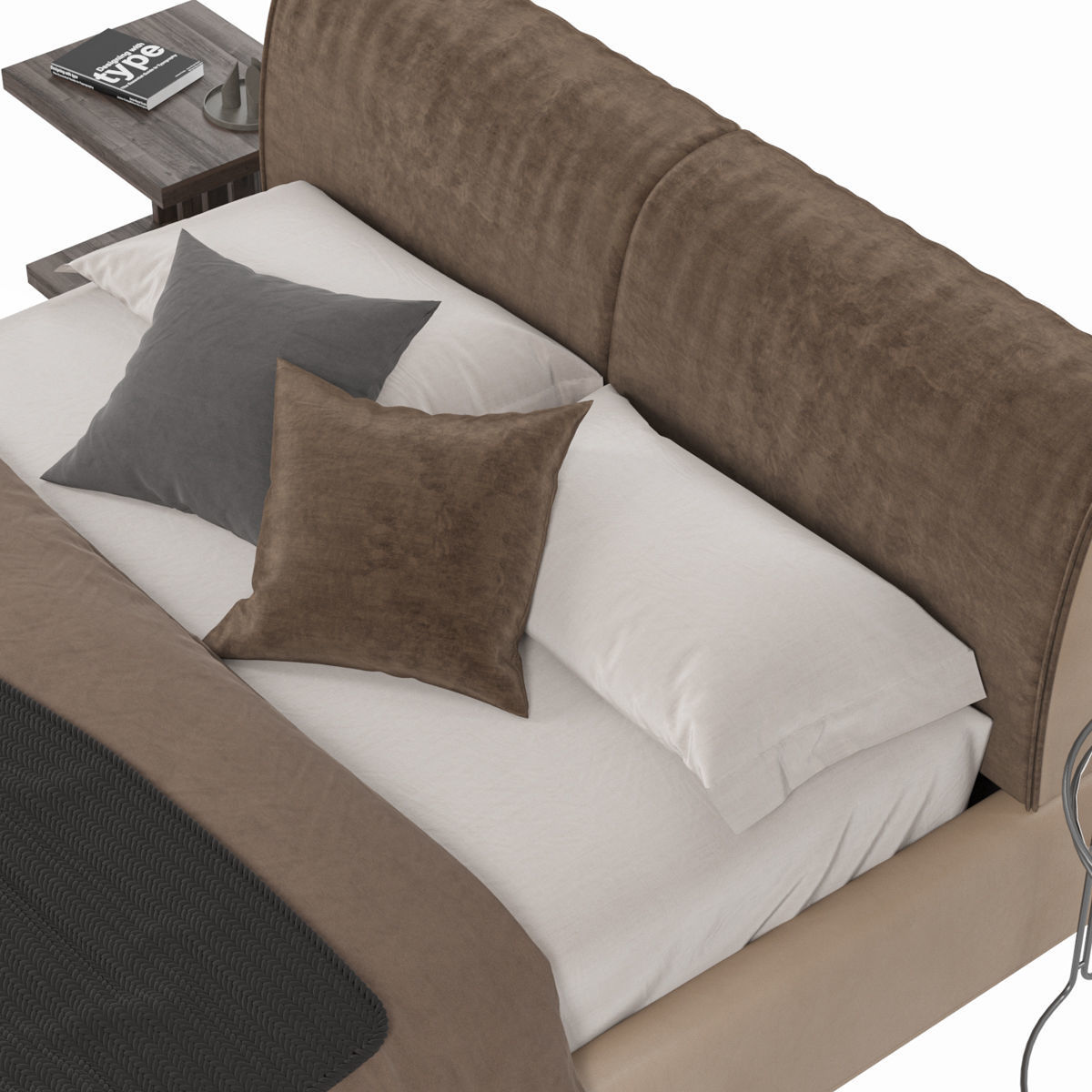 Beds collection 1 bed with two nightstands and lamp 3D model_38