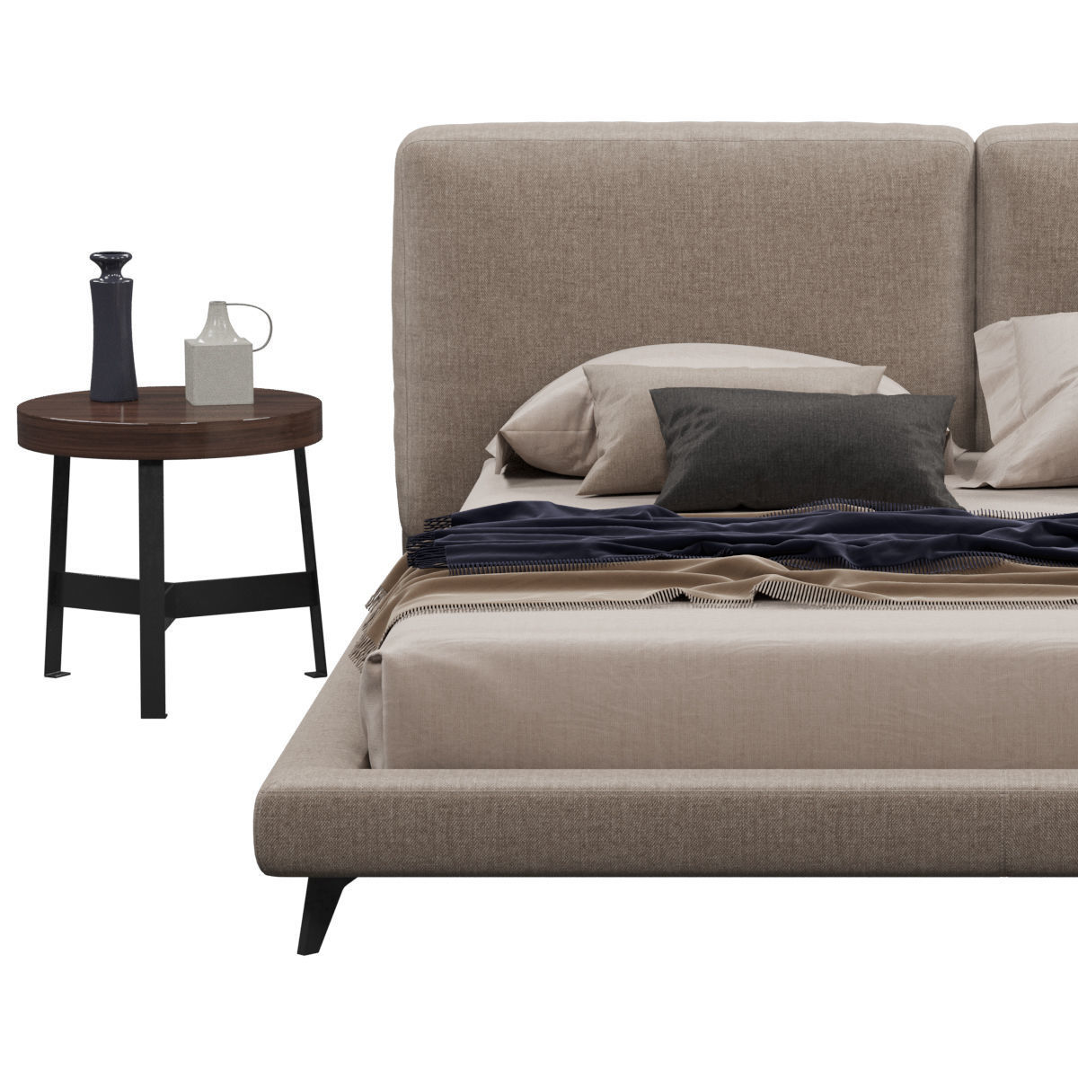 Beds collection 1 bed with two nightstands and lamp 3D model_25