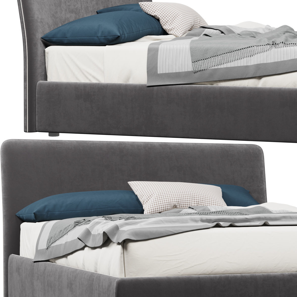 Beds collection 1 bed with two nightstands and lamp 3D model_21