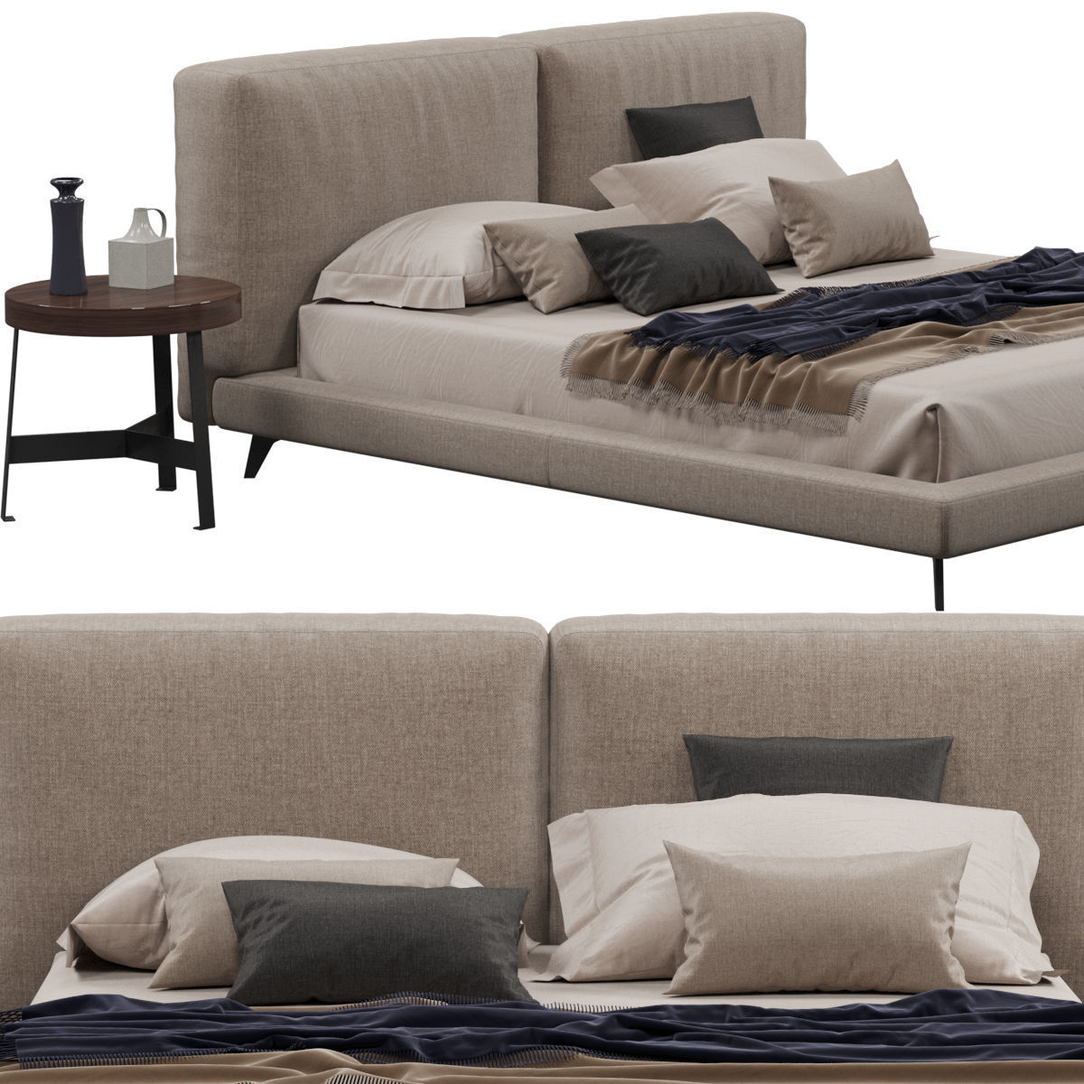 Beds collection 1 bed with two nightstands and lamp 3D model_33