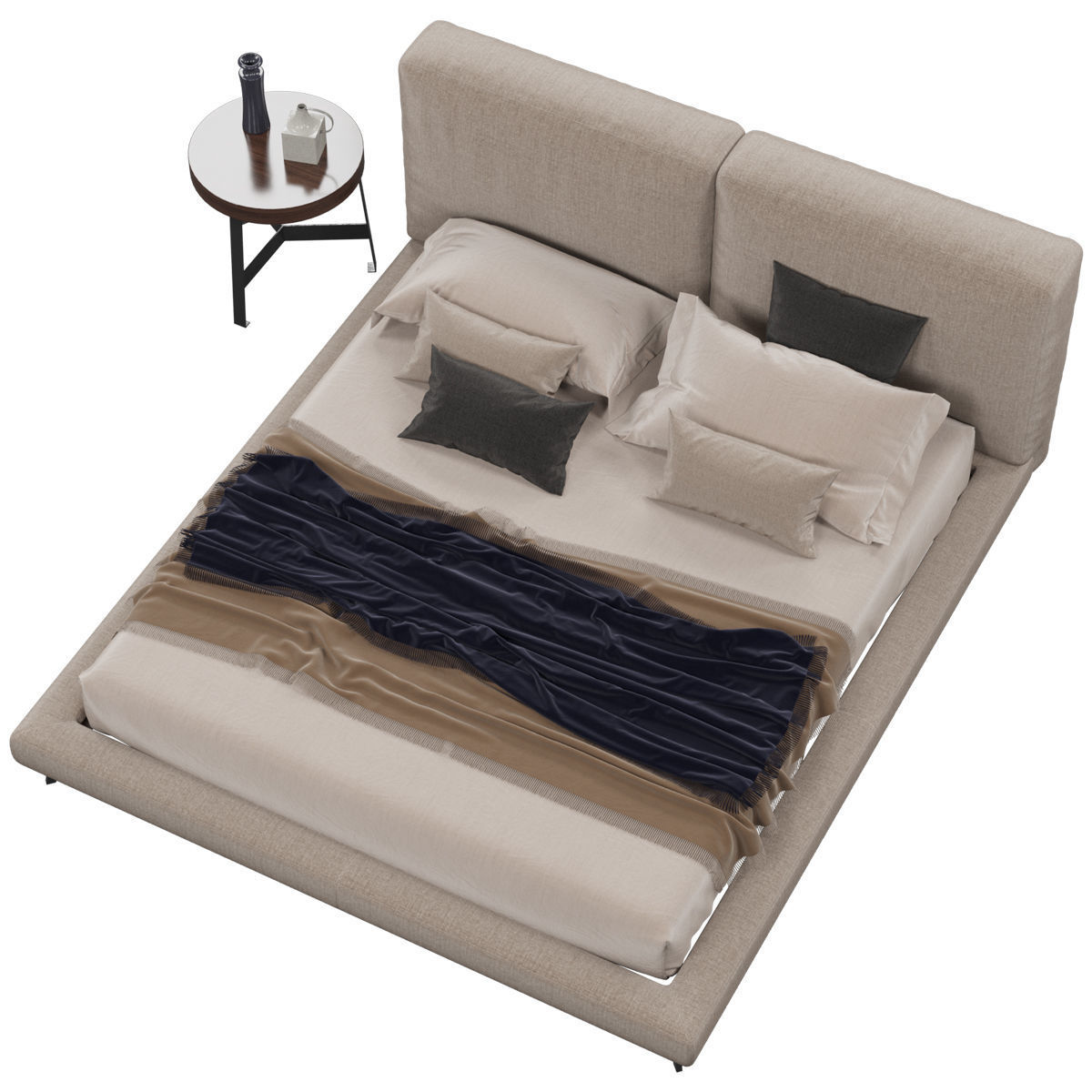 Beds collection 1 bed with two nightstands and lamp 3D model_16