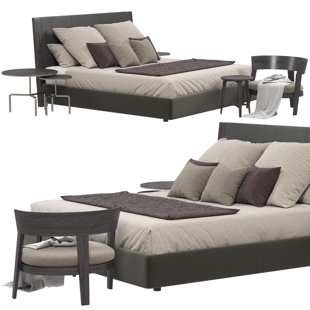 Beds collection 1 bed with two nightstands and lamp 3D model_34