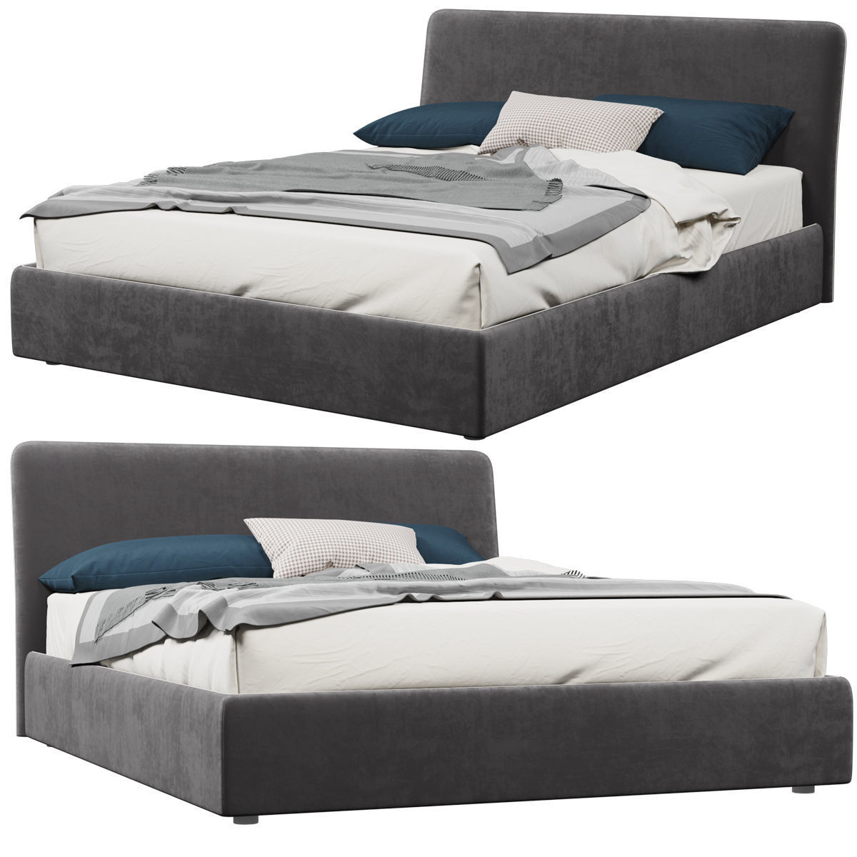 Beds collection 1 bed with two nightstands and lamp 3D model_3