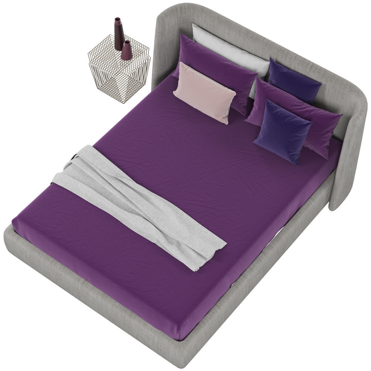 Beds collection 1 bed with two nightstands and lamp 3D model_11