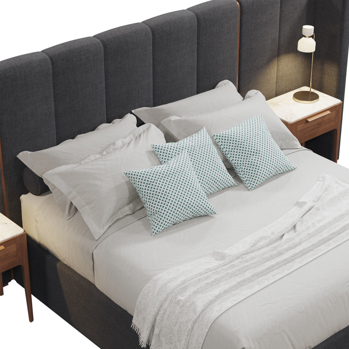 Beds collection 1 bed with two nightstands and lamp 3D model_28