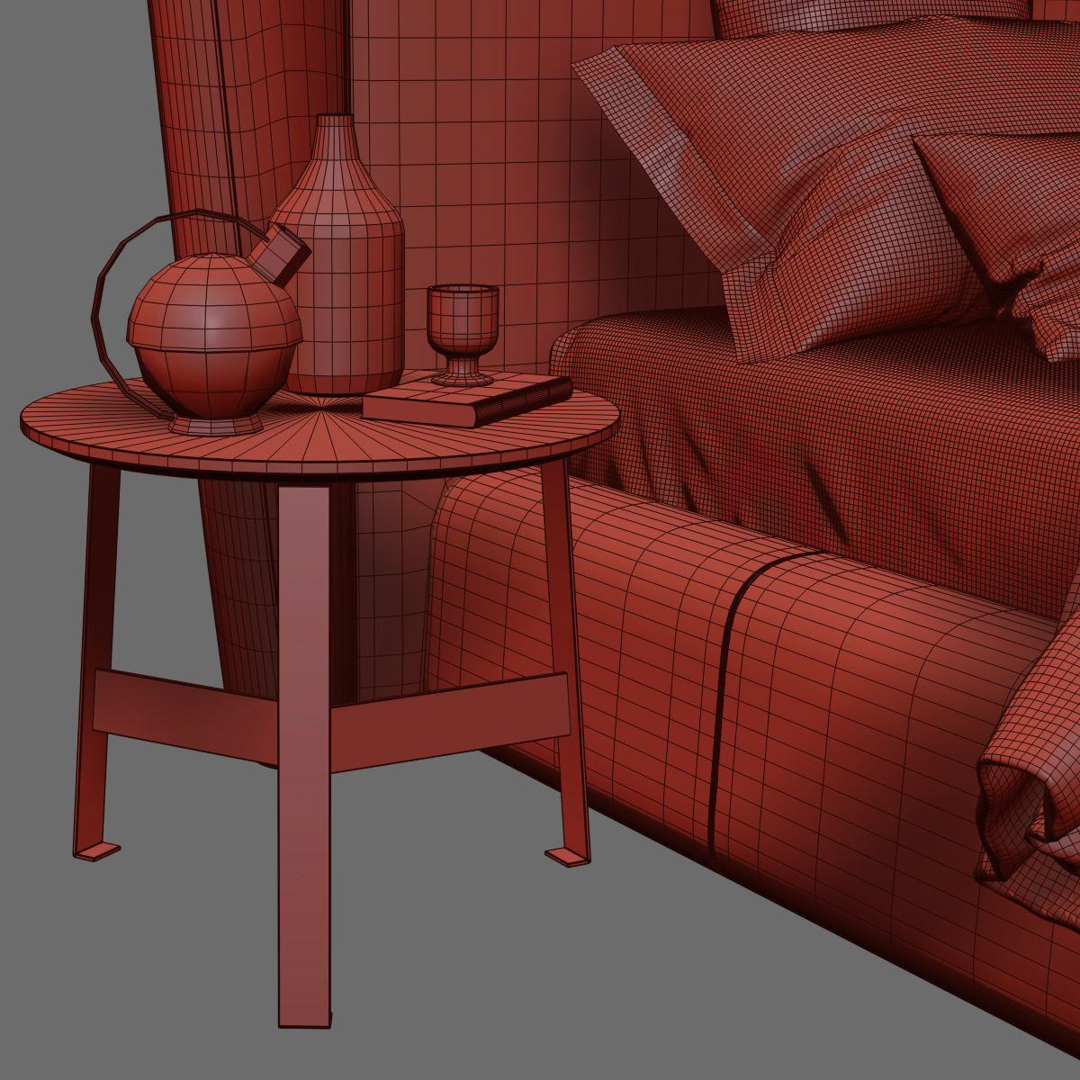 Beds collection 1 bed with two nightstands and lamp 3D model_50