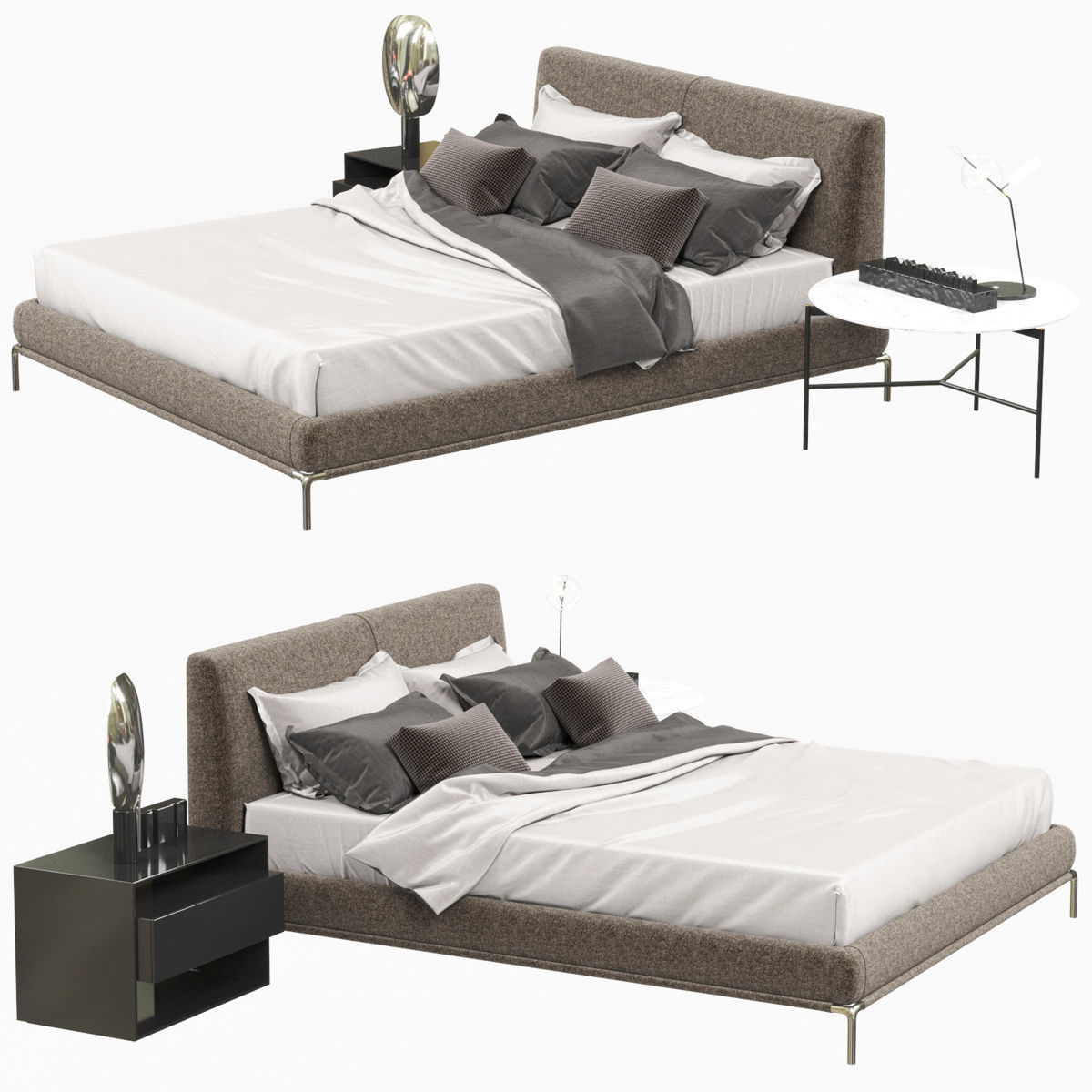 Beds collection 1 bed with two nightstands and lamp 3D model_18
