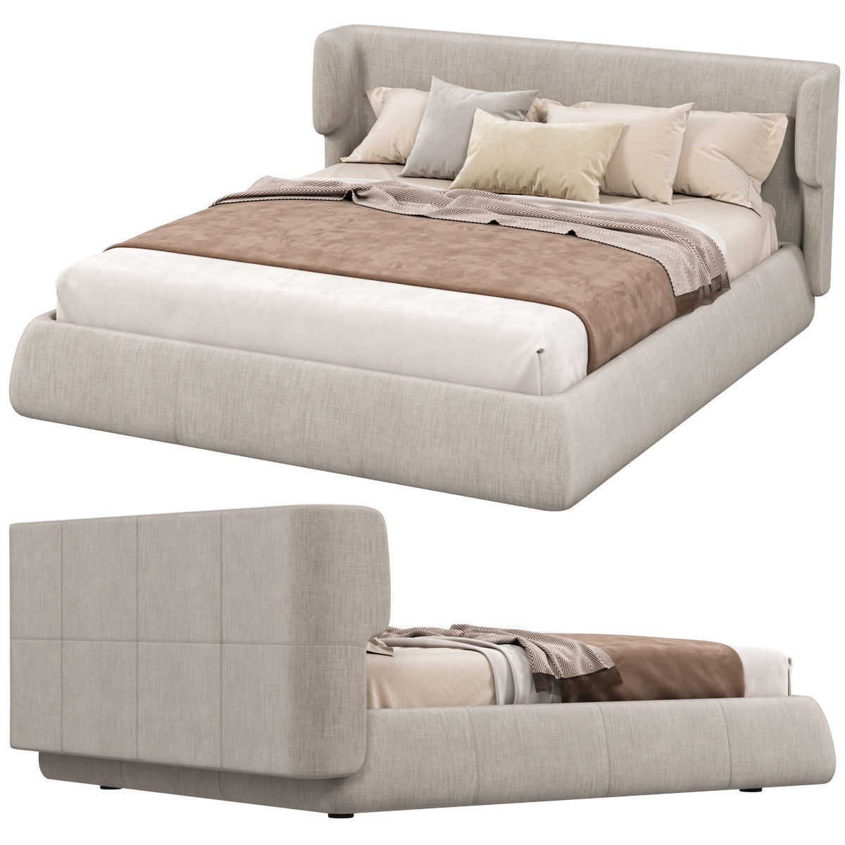 Beds collection 1 bed with two nightstands and lamp 3D model_31