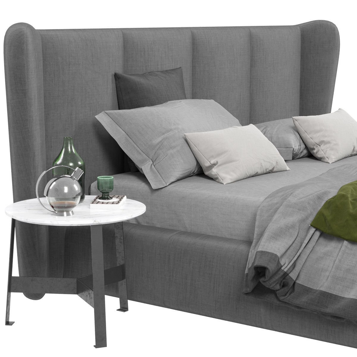 Beds collection 1 bed with two nightstands and lamp 3D model_24