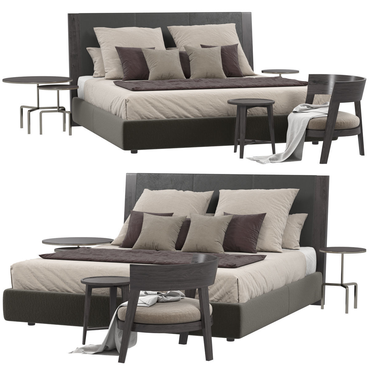 Beds collection 1 bed with two nightstands and lamp 3D model_8