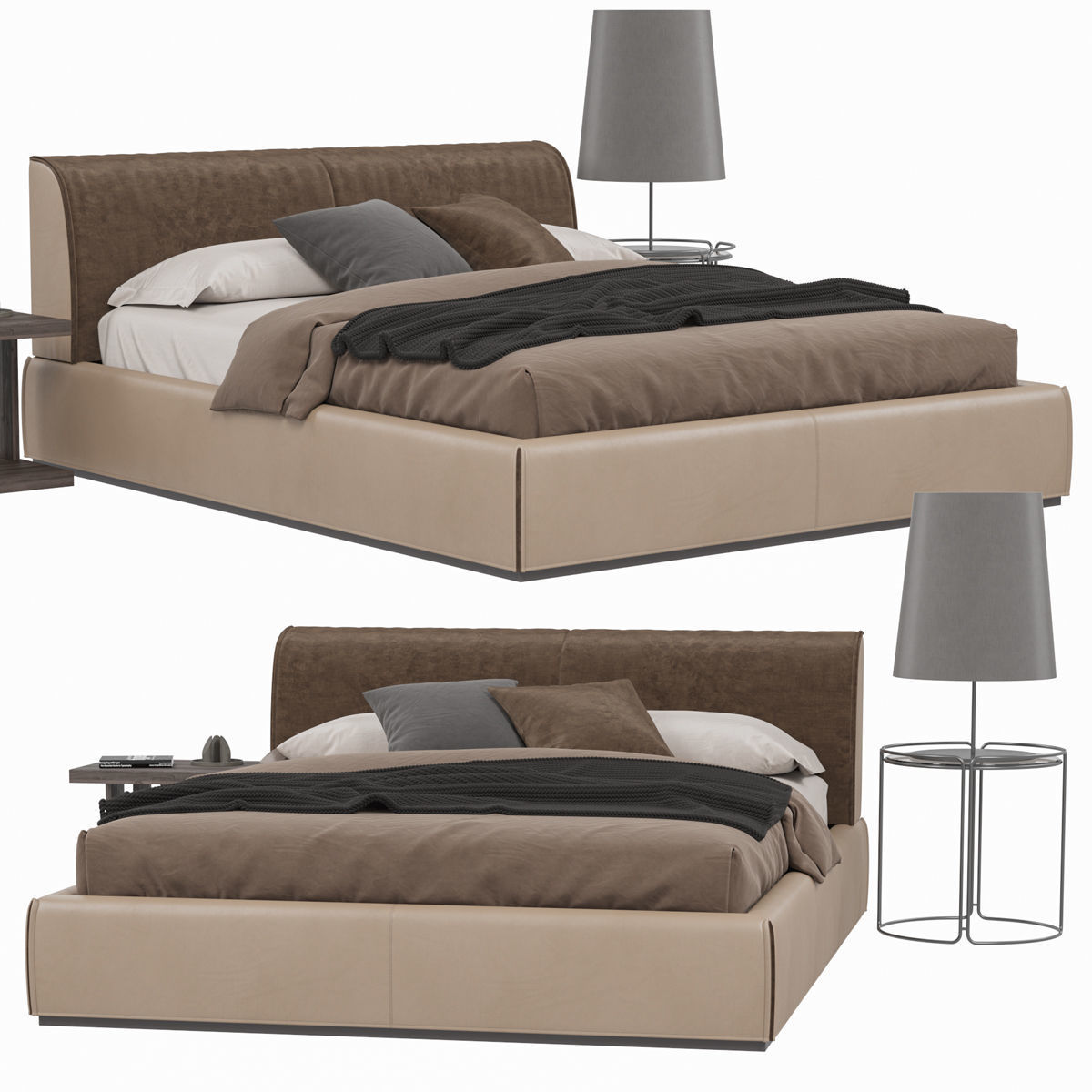 Beds collection 1 bed with two nightstands and lamp 3D model_5